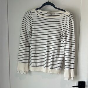 LOFT Cream and Black Striped Pullover